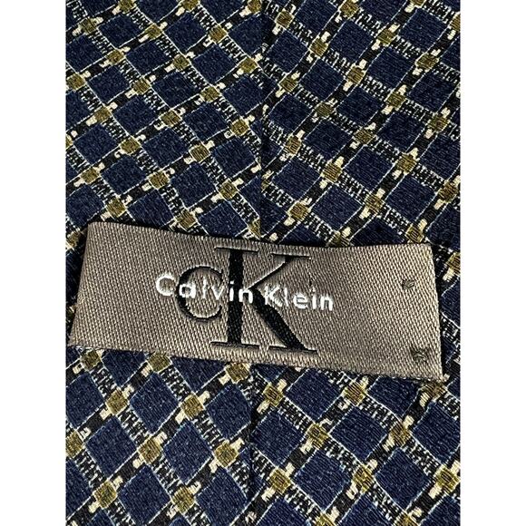 Calvin Klein Necktie Tie Silk Vintage Navy Blue Textured Small Check Pattern - Picture 5 of 11